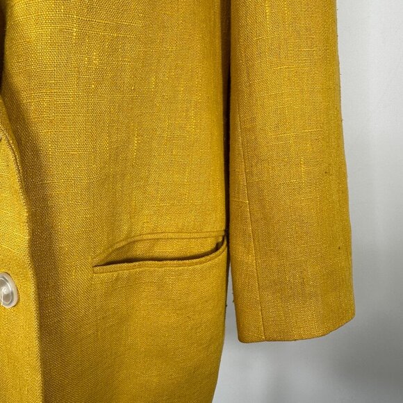 VTG International Scene Oversized Mustard Yellow Linen Blazer Women's Sz 15/16 - Picture 5 of 12